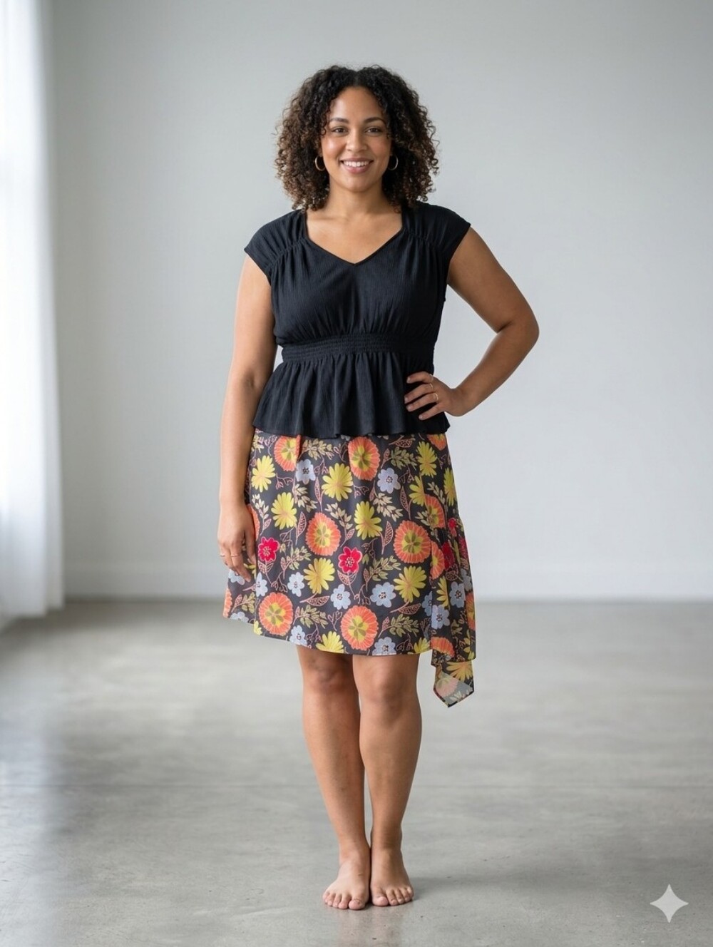#15 Floral Skirt with Ribbed Black Top